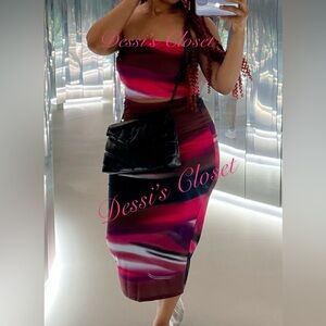 Vibrant Pink & Black 2 Piece Top & Skirt